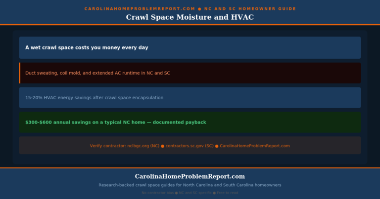crawl space moisture and hvac — how a wet crawl space raises energy bills and shortens equipment life in nc and sc homes guide for NC and SC homeowners