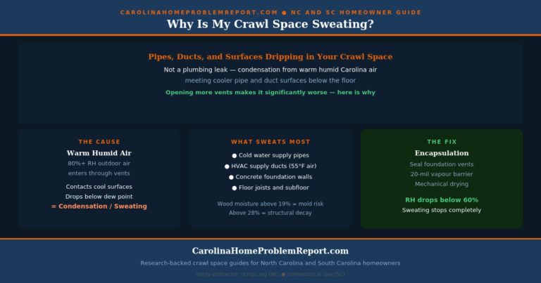 Why Is My Crawl Space Sweating? Pipes, Ducts, and Surfaces Explained for NC and SC Homeowners
