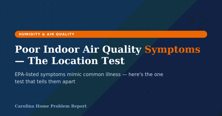 poor indoor air quality symptoms, location test, sick building syndrome, chronic mold symptoms, indoor air quality Carolina, EPA immediate effects, crawl space air quality, humidity and symptoms