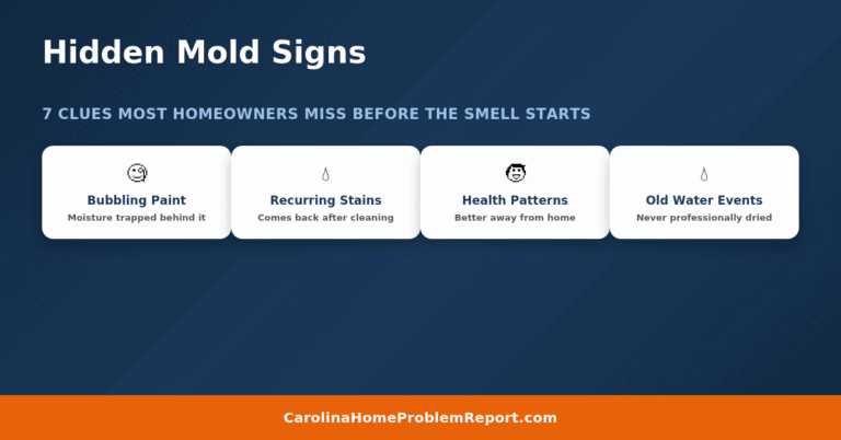 Hidden mold signs: bubbling paint, recurring stains, health patterns, and old water events that never dried properly