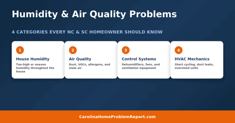 The 4 categories of humidity and air quality problems in NC and SC homes: house humidity, indoor air quality, control systems, and HVAC mechanics