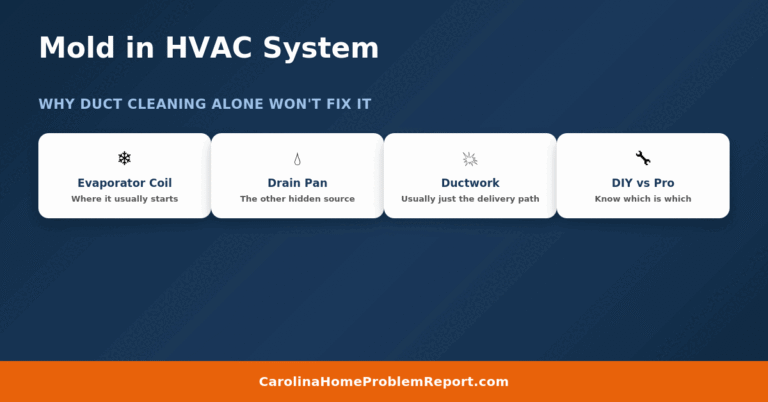 Mold in HVAC system: evaporator coil, drain pan, ductwork, and DIY-vs-pro at a glance