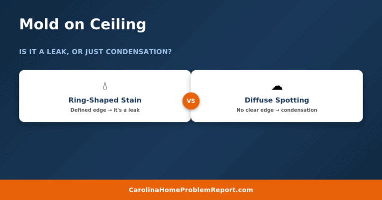 Mold on ceiling: is it a leak (ring-shaped stain) or condensation (diffuse spotting)?